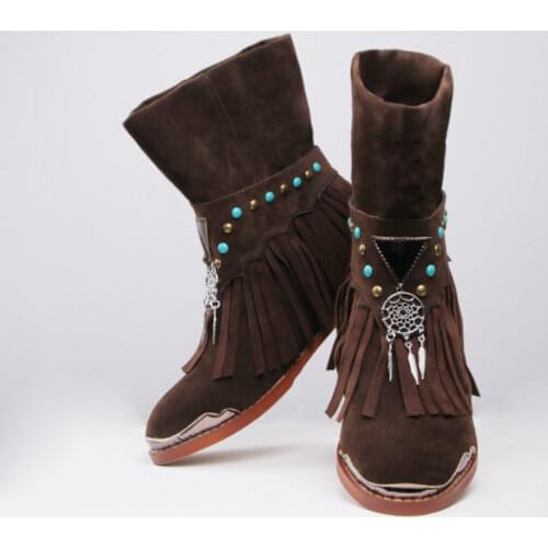 Women Brown Chelsea Boots 2021 New Autumn Fringe Pendants Ankle Boots Women Fashion Retro Suede Shoes Ladies