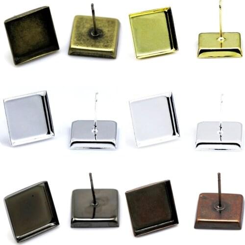 Beadsnice women earrings stud base DIY square metal earring set for jewelry making fashion bezel earring blanks findings ID32229