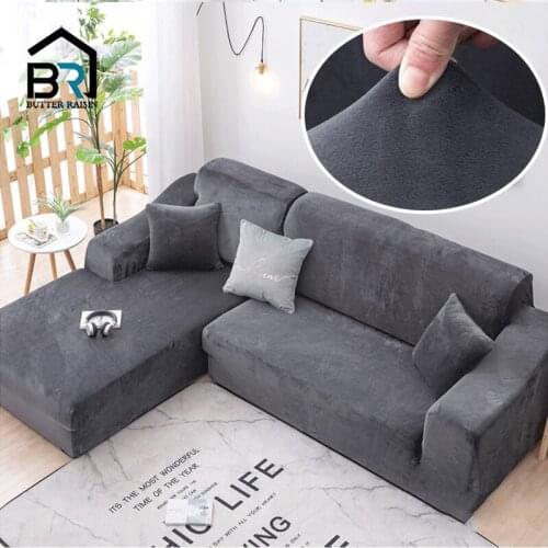 Winter Plush L Shaped Sofa Cover For Living Room Elastic Furniture Couch Cover Slipcover Chaise Longue Stretch Corner Cover Sofa