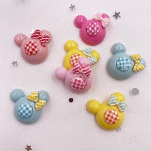 10PCS Resin Lovely Colorful Lattice Stripe Bow Mouse Flatback Stone Figurines Scrapbook Home Decoration Christmas Crafts F272