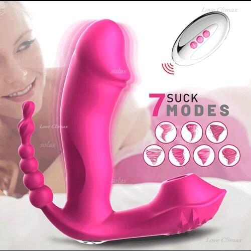 3 In 1 Sucking Vibrator Anal Beads Dildo Female Vagina Clitoral Stimulation Wearable Sex Toys Adult Massager Masturbation Device