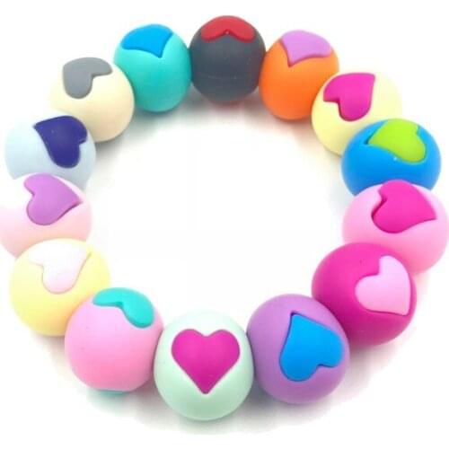 5pcs/pack Silicone Heart Shape Beads Food Grade Teething Accessories Baby Shower Toy Necklace Bracelet Baby Teether