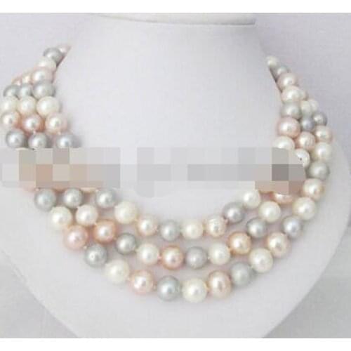 50" New AAA 9-10mm genuine south sea gray natural pearl necklace 14k gold clasp