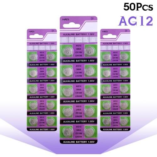 50pcs/pack AG12 LR43 386 Button Batteries SR43 186 SR1142 LR1142 Cell Coin Alkaline Battery 1.55V V12GA For Watch Toys Remote