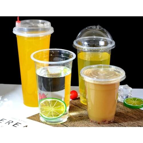50pcs High quality 95mm caliber transparent disposable glasses 400ml plastic cups for drink party favors milk tea cup with lid