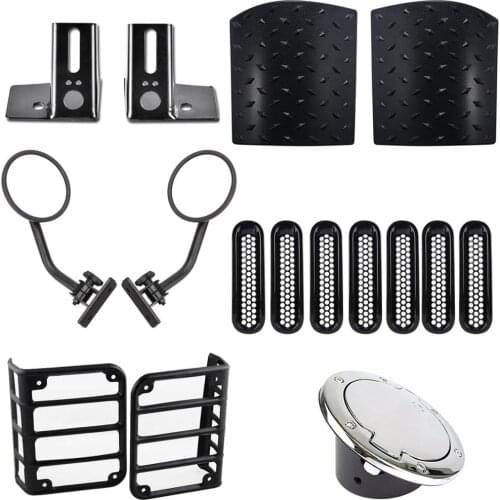 For JEEP WRANGLER JK 2007-2017 ACCESSORIES TAILLIGHT GUARD / FRONT GRILLE / REARVIEW MIRROR / BRACKET / HOOD COVER / TANK COVER