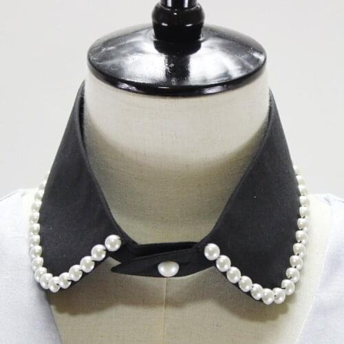 Blouse White Petite fold collar removable cotton/woolen Leopard Print Shirt Collar College Wind Pearl Striped Velvet Fake Collar