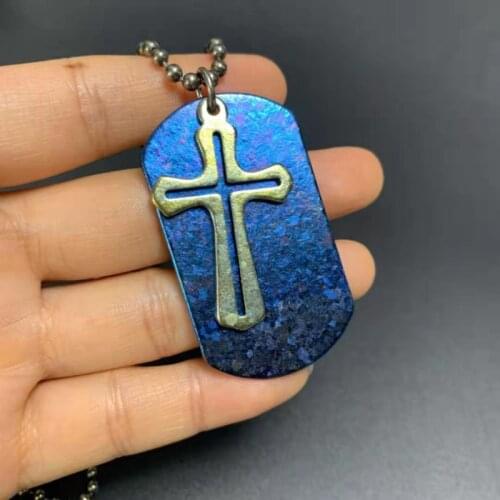 Pure Titanium Cross Dog tag with 65 cm titanium ball necklace