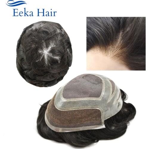 Eeka Hair Mono French Lace Men Toupee Durable Remy Frontal Hair Replacement System Real Natural And Comfortable Mens Wig