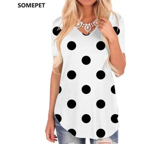 SOMEPET Dots T-shirt women Black And White Tshirts Printed Graphics V-neck Tshirt Harajuku T-shirts 3d Womens Clothing Summer