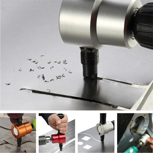 Metal Sheet Cutter Double Head Iron Saw Nibble Cutting Tool Electric Drill Attachment Slat Plate Punching Scissors Color Random