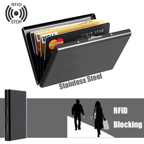 Credit Card Holder Wallet Purse Stainless Steel Business ID Credit Card Holder RFID Blocking Protector Case Box Holder Wallet