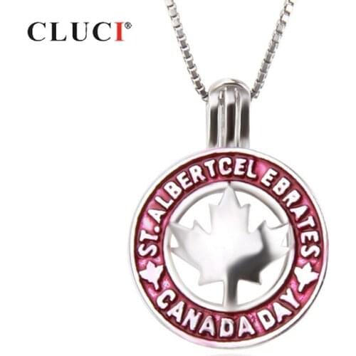 CLUCI Round 925 Sterling Silver Maple Leaf Cage Pendant for Pearl Necklace Jewelry Canada Day Theme Silver 925 Pendant SC297SB