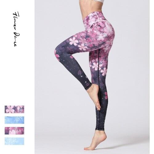 FlowerDance Elastic Yoga Pants Tummy Control Gym Shark Leggings Printed Gym Leggings Push Up Yoga Pants Women