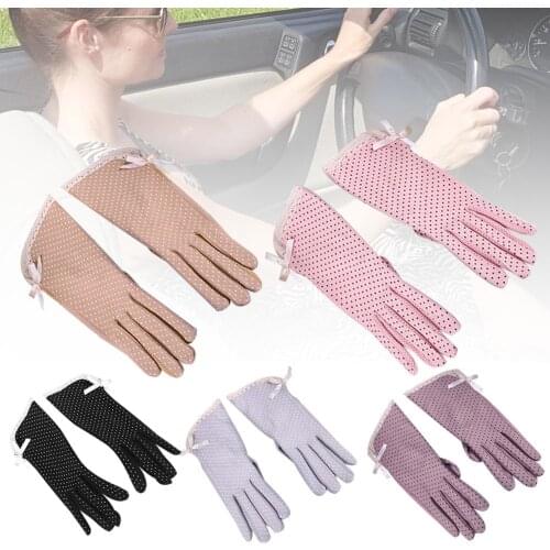 Summer Cotton Women Lace Anti-Slip Touch Screen Sun Protection Driving Gloves
