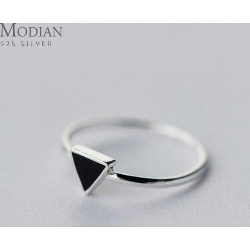 Modian Black Enamel Triangle Sterling Silver 925 Ring for Women Fashion Open Adjustable Geometric Ring Original Fine Jewelry
