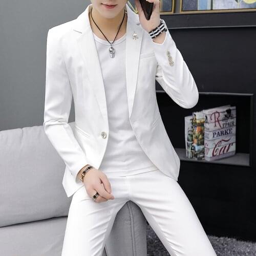 2021 Spring and Autumn New Fashion Leisure Mens Solid Color Single Button Metal Decoration Slim Type Two-piece Mens Suits