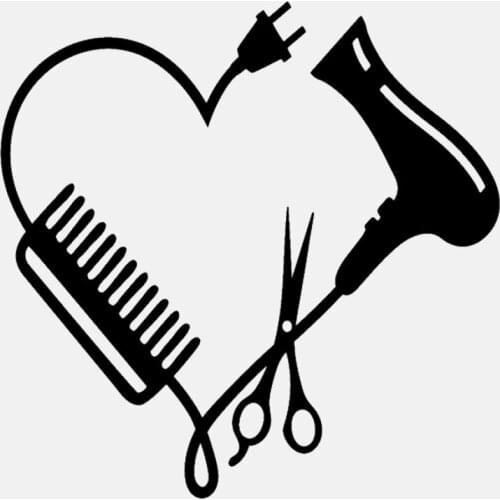 Dawasaru Hair Stylist Heart Comb Scissor Dryer Decals Creative Car Stickers Suitcase Motorcycle Auto Accessories PVC,13cm*13cm