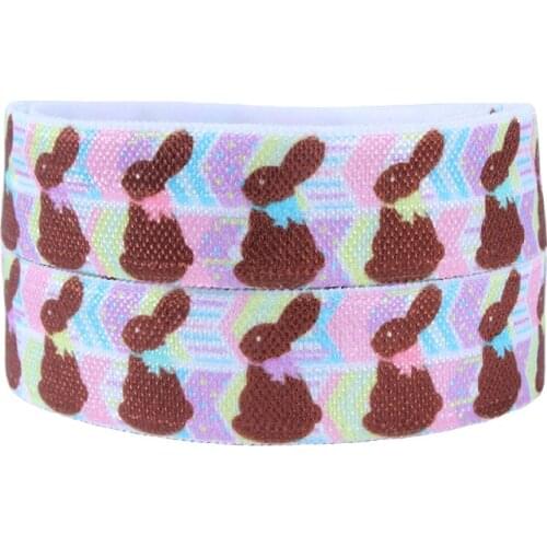 Wholesale 5/8" rabbit printed Easter fold over elastic for hair ties