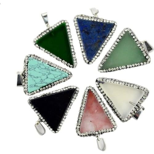 Wholesale Reiki Healing Triangle Natural Gem Stone Pendant Classic Rhinestone Crystal Opal Quartz Pendants for Jewelry Making