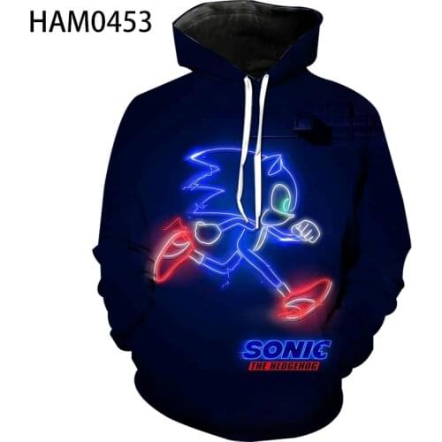 Sonic spring and summer 3D printing personalized fashion creative Hoodie Boys and girls cartoon cool long sweaters T-shirt