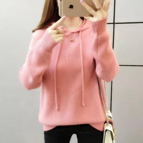 2021 Autumn Female Sweater Hoodie Sanitary Dress Korean Fashion Loose Knit Top Womens White Pullover Sudederas Con Capuche