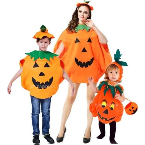 Halloween Girls Pumpkin Dress Toddler Witch Dress Baby Boys Girls Aldult Carnival Party Clothing Child Costumes Hat Candy Bag