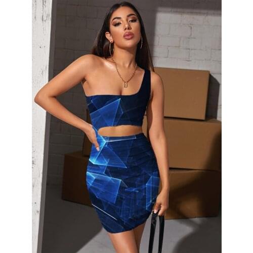 Giyu Brand Navy Blue Dresses Women Abstract Bodycon Dress Psychedelic Pleating Harajuku 3d Print Womens Clothing Mini Evening