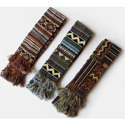 Tibetan Belt for Women Ladies Dress Decorated Waistband Accessories Men Jacquard Cotton and Linen Ethnic Pattern Tassel Tibet