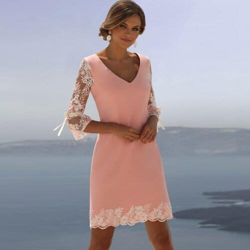 Simple Mother Of The Bride Dresses 2020 Lace Sleeve Knee Length Plus Size Wedding Party Guest Gown vestido de madrinha farsali