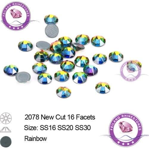 Rainbow 16 Facets Hotfix Rhinestone SS16 SS20 SS30 Flatback Round Strass For DIY Dress Decoration