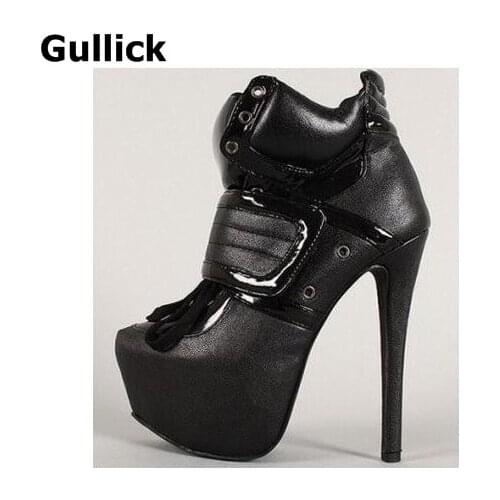 Gullick Big Hook Punk Style Boots Round Toe High Platform Party Dress Shoes Woman Mixed Colors High Heel Shoes
