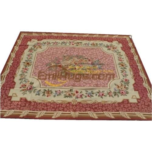 Handmade Wool Needlepoint Floral Roses Knitted woven floor Rectangular Wool Knitting Carpets