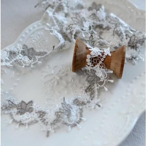 1 Meter/lot 3.5cm Width High Quality Grey White Lace Fabric Wide Garment Accessories Flower Lace Trim