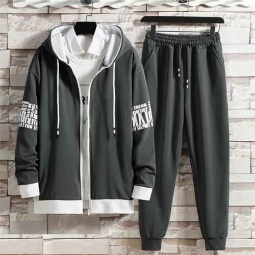 2 Pieces Sets Printed Tracksuit Men Hooded Sweatshirt+Joggers Pants Zipper Hoodie Sportwear Suit Casual Men Clothes Streetwear