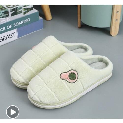 Female Cotton Slippers New Plush Flock Warm Platform Adult Men Women Lovers Shoes Avocado Indoor Home Floor Soft Ladies Slippers