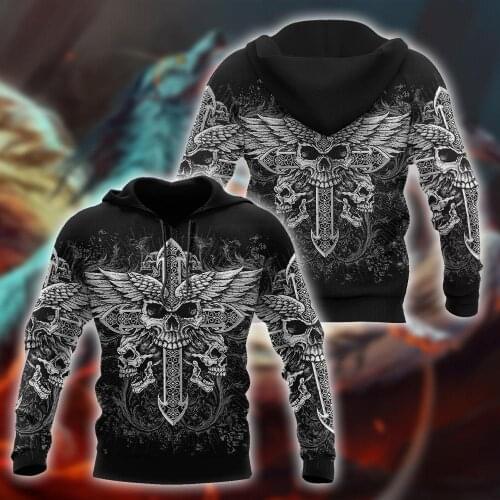 Cross Skull Tattoo 3D All Over Printed Autumn Men Hoodie Unisex Casual zipper Pullover Streetwear sudadera hombre DW0466