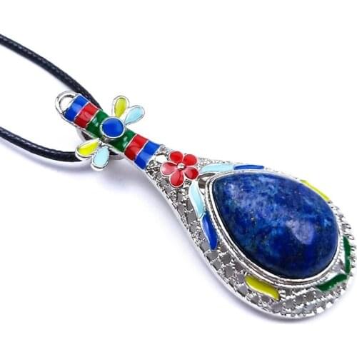 FYJS Unique Silver Plated Water Drop Lapis Lazuli Pendant Rope Chain Necklace Fashion Jewelry