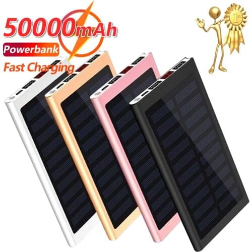 50000mAh Solar Power Bank Digital Display Thin Large Capacity Portable Fast Charger External Battery for IPhone Xiaomi Mi
