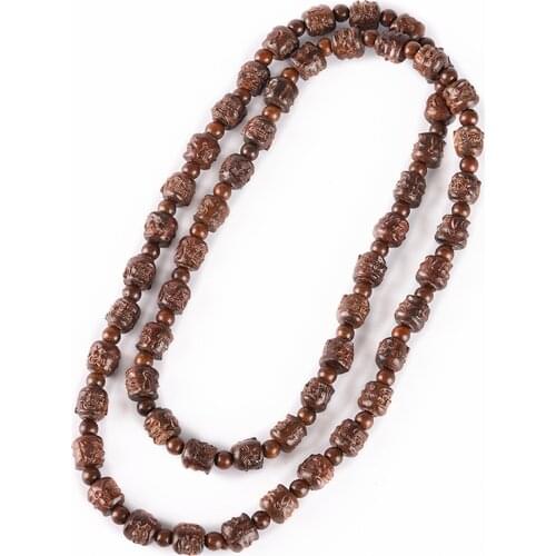 Eighteen Arhat Buddhism Natural Agarwood Carved Buddha Head Bracelet Necklace Crafts Mens and Womens Styles Safe