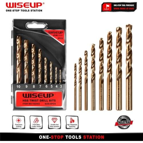 WISEUP 6/8PCS High Speed Steel Drill Bit Set Spiral Screw Metric Twist Drill Bit for Metal Wood Multi-Function3/4/5/6/7/8/9/10mm