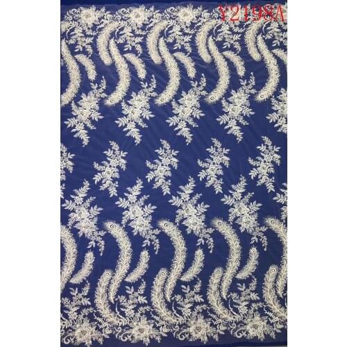 Y2198A Havry Beaded Embroidery Lace Wedding Dress Fabric, Nigerian Textile African Trimming Lace 5Yards/ lot