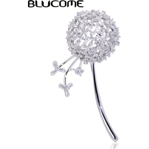 Blucome Beautiful Dandelion Shape Brooches Copper Cubic Zircon Jewelry Pins For Women Girls Clothes Scarf Hat Accessories