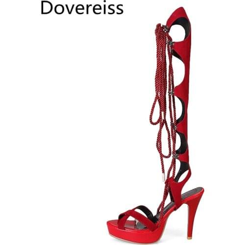 Dovereiss Fashion Womens Shoes summer Elegant Ladies Boots Off-white Platform Gladiator Cross tied Mature Cage sandals 32-44
