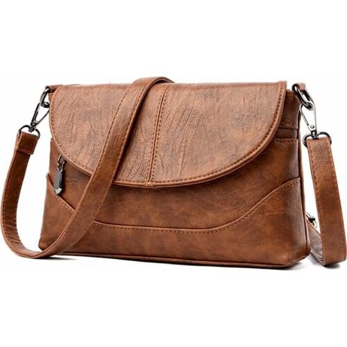 2019 Crossbody Bags For Women Leather Messenger Bags Vintage Sac A Main Female Leather Shoulder Bag Flap Women Handbags Solid