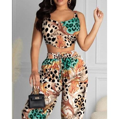 2021 Ins Internet Celebrity Famous Women Set 2Pcs Sleeveless Floorlength Print