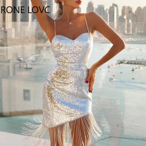 Women Solid Cami Sequin Fringe Mini Bodycon Summer Sexy Party Dress