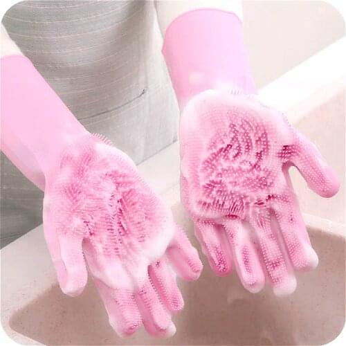 1/2/3/4 Pair Magic Silicone Dishwashing Scrubber Dish Washing Sponge Rubber Scrub Gloves Kitchen Cleaning