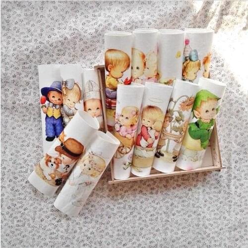 Hand Embroidery Patchwork Child Digital Print Painting Fabric Cotton Hand Dyed Sewing DIY Patchwork Quilting 15*15cm-16pcs