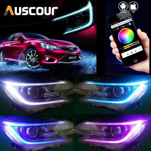 2Pcs RGB DRL day runing for Toyota Reiz Headlights New Mark X bluetooth app LED Headlight Bi Xenon Head Lamp car styling